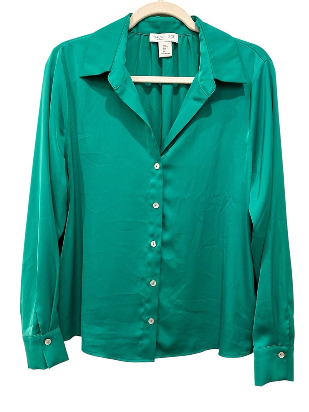Rachel Zoe Silky Button-Down Shirt Blouse Top Office Church Business Attire Sz L